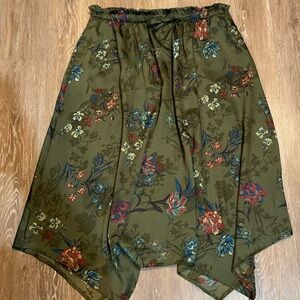 Time and Tru Floral Midi Skirt - Olive Green